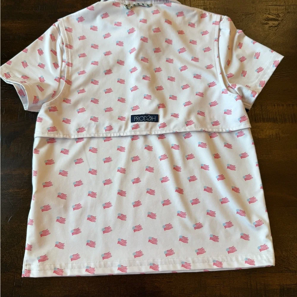 Prodoh White Polo Shirt with Red Flag Print for Kids - Picture 2 of 2